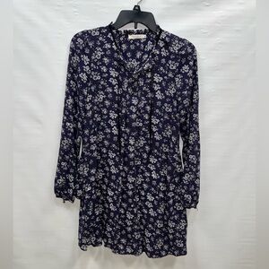Charlie O Top Women’s Medium Multicolor Floral Long Sleeve 100% Cotton Pockets
